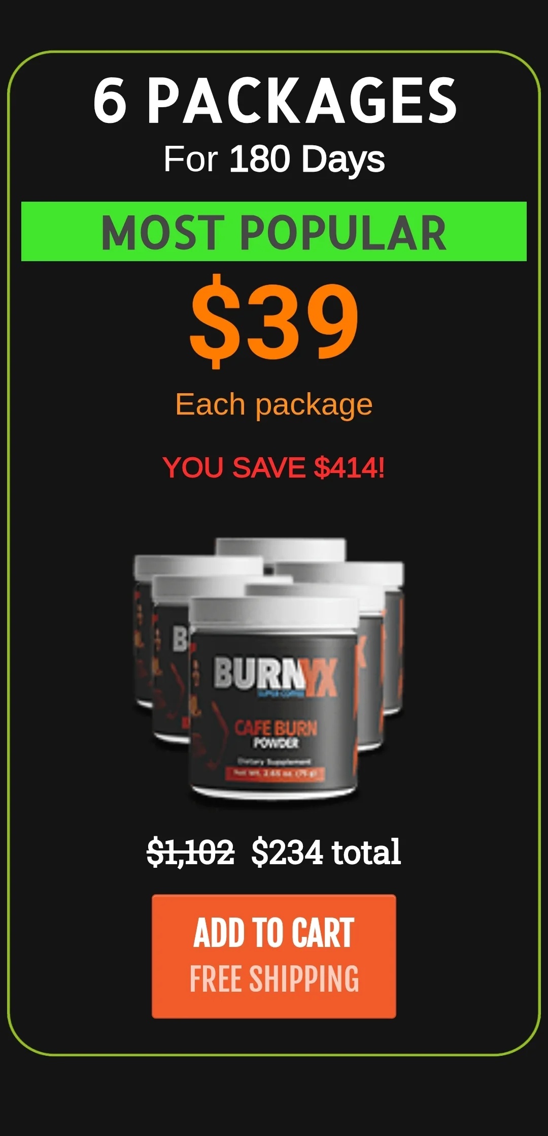 BurnYX™ 6 bottles pricing